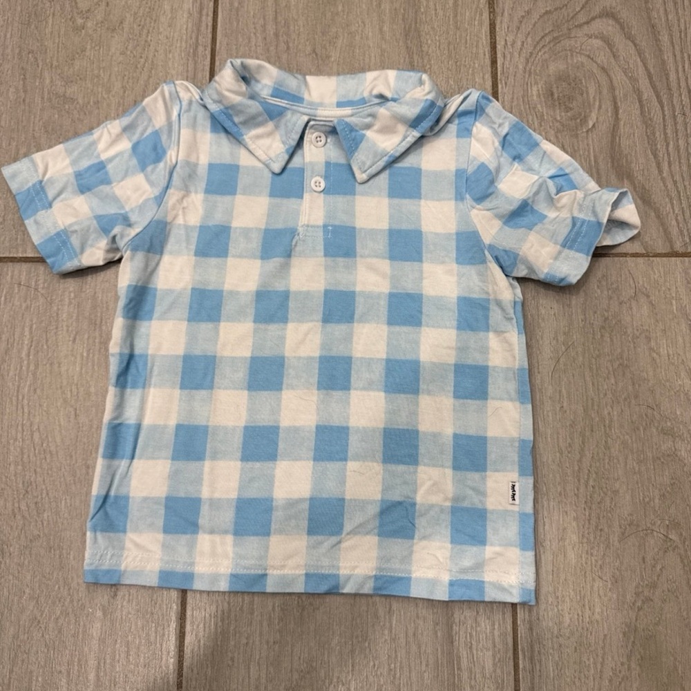 Sold on CP. Little Sleepies Blue Gingham Polo